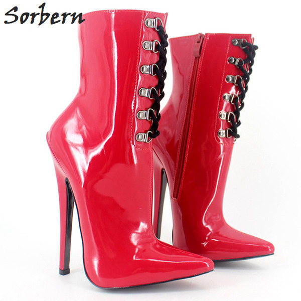 Sorbern Ankle Boots For Women Plus Size Patent Leather Pointed Toe Unisex Gay Dance Boots Large Size 36-46 Boot Real Image B