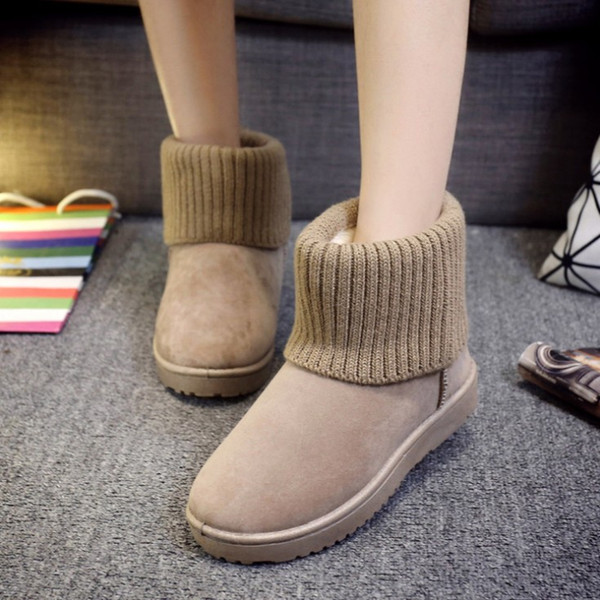 2018 Autumn winter New Women Ankle Boots Knitting wool Flat bottom Martin boots Fashion casual shoes Cotton-padded shoes Adding cotton AA16