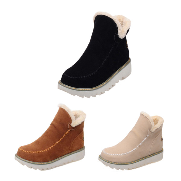 Hot Sell Shoes Autumn Winter Women Snow Boots Round Toe Ankle Warm Plush Snow Boots Slip-On Women Shoes Flats Black Beige Brown