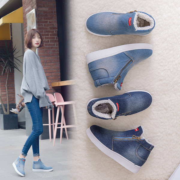 Winter Shoes Women Denim Snow Boots Platform Warm Fleeces Classic High Top Round Toe Flat Casual Shoes Sneakers Zapatos De Mujer men