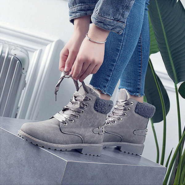 2018 New Pink Women Boots Lace up Solid Casual Ankle Boots Martin Round Toe Women Shoes winter snow boots warm british stylewomen winter boo