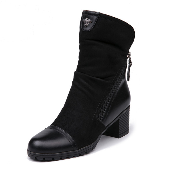 New Arrival High Heels boots Women Suede Leather Black Boots Double Zip Short Plush High Quality Women Shoes