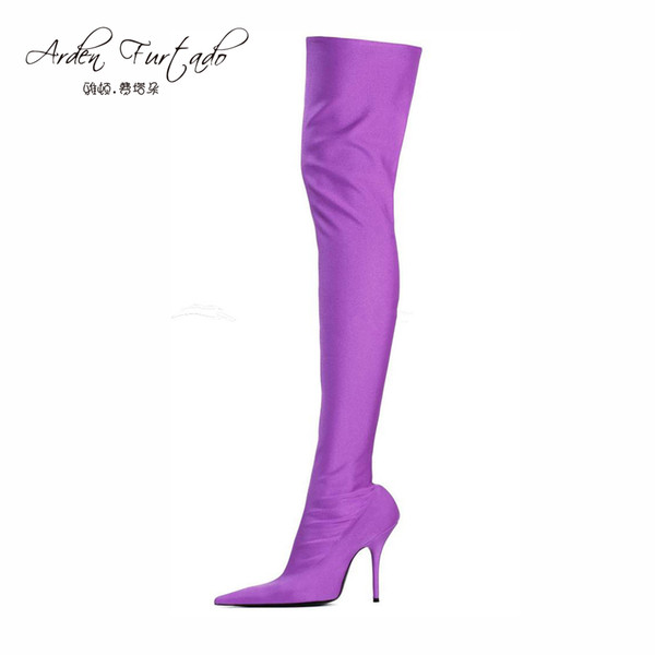 summer autumn lady high heels Stretch Fabric over the knee boots green purple sexy shoes women Stiletto heel thigh high boots woman