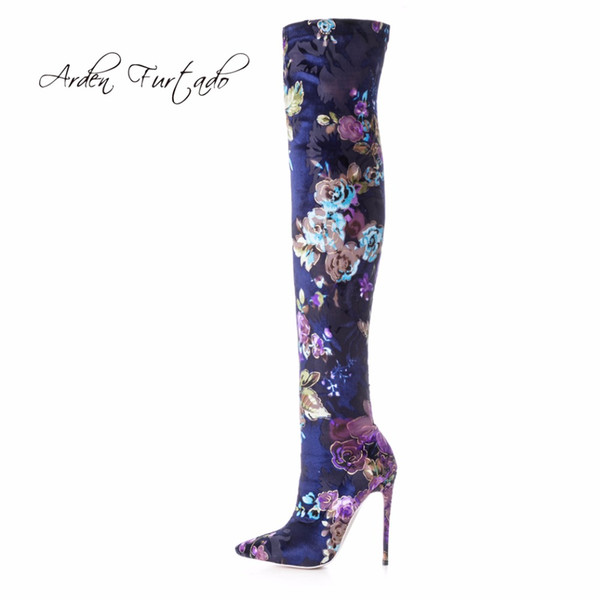 Arden Furtado spring autumn high heels 12cm fashion flowers boots for woman over the knee Stretch boots stilettos big size