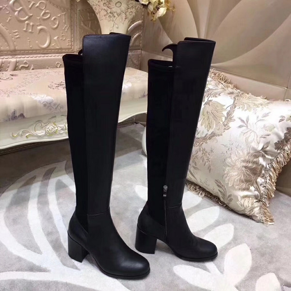 Sw5050 boot elastic over-knee boots genuine leather over-knee boots 6.5cm high-heeled boots high-heeled thick-heeled toes autumn and winter