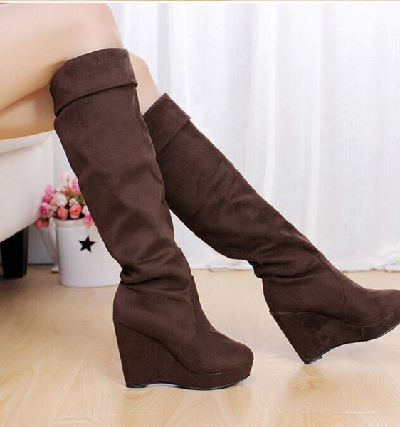 Spring and autumn winter new flannelette high boots of women's knee boots waterproof platform metal slope heel height heel A802