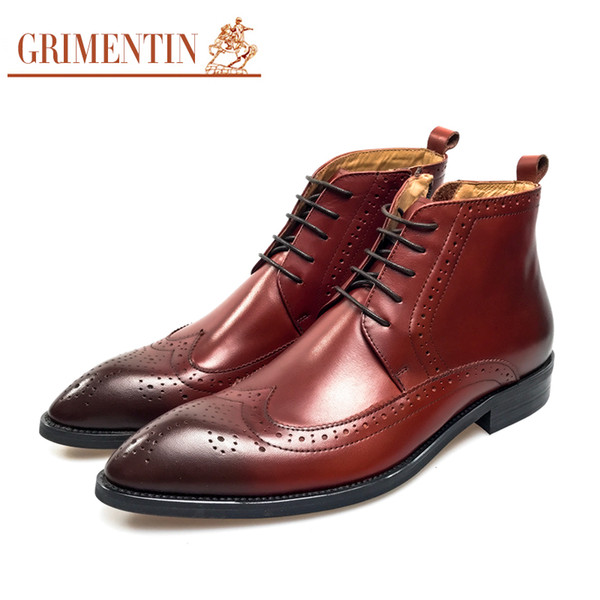 GRIMENTIN Brand genuine leather mens boots Italian fashion designer dress black brown men ankle boots comfortable business office men shoes