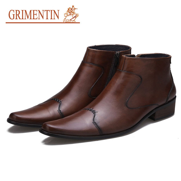 GRIMENTIN Hot sale mens boots genuine leather handmade black brown dress mens ankle boots for Italian fashion formal leather men shoes