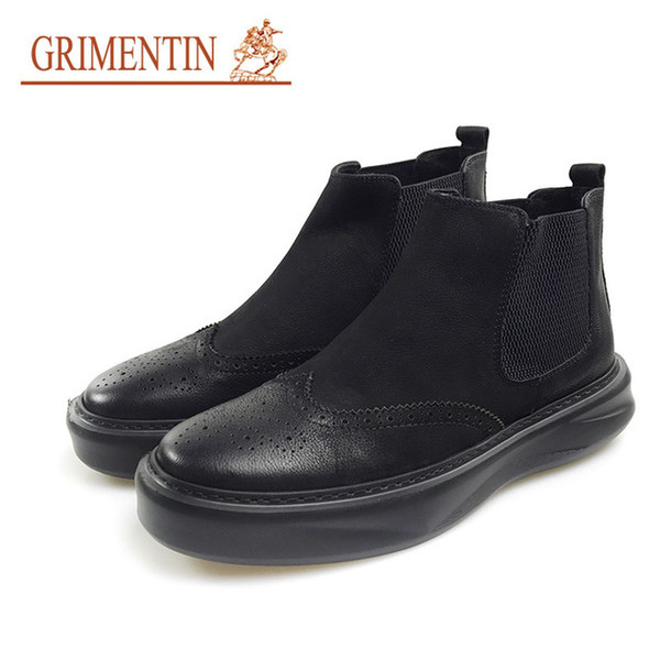 GRIMENTIN brand designer men ankle boots fashion genuine leather black casual mens boots for sale formal male shoes JM