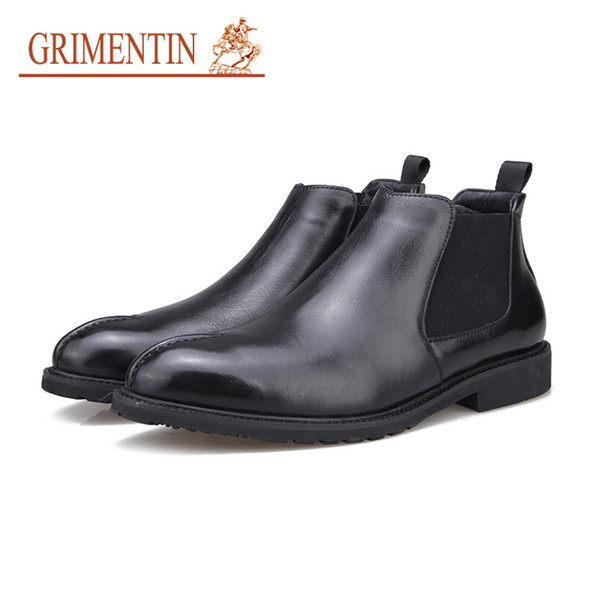 GRIMENTIN Hot sale winter men boots genuine leather Pointed Toe brand mens ankle boots Italian fashion classic business formal mens shoes