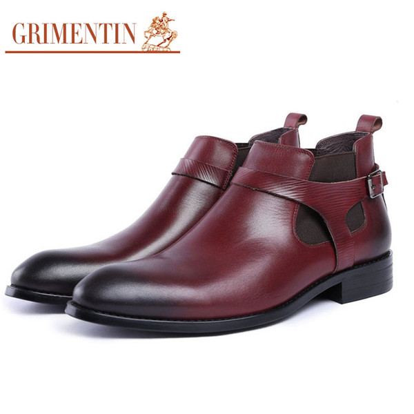 GRIMENTIN Newest brand mens genuine leather boots wine red casual mens dress ankle boots shoes for hot sale fashion boots SD