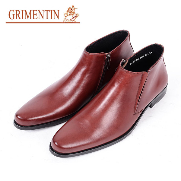 GRIMENTIN Hot Sale Brand Men Ankle Boots High Quality Leather Black Brown Formal Business Mens Shoes With Zip Pointed Toe Dress Mens Boots