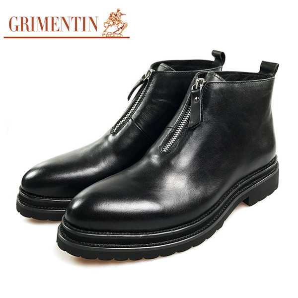 GRIMENTIN brand mens boots 100% genuine leather black zip formal business mens ankle boots hot sale fashion dress leather men shoes