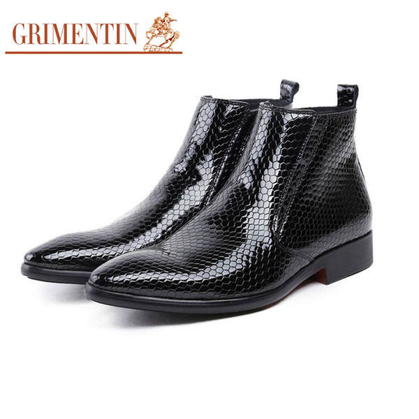 GRIMENTIN Hot sale black dress mens boots brand patent leather comfortable style men ankle boots hot sale fashion formal business men shoes