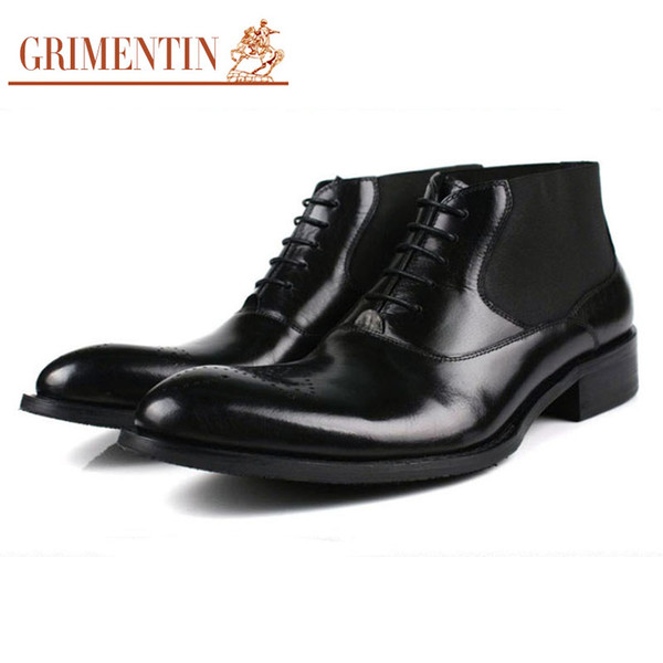 GRIMENTIN Hot sale brand mens ankle boots genuine leather comfortable toe formal business men dress boots Italian fashion mens shoes