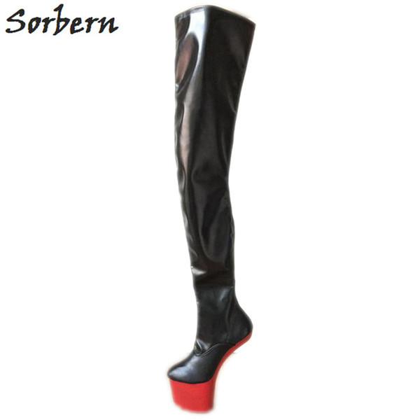 Sorbern Light Hoof Heelless Crotch Boot Women Side Zipper Black Red Matte Custom Color Designer Brand Plus Size For Women Round Toe Shoes