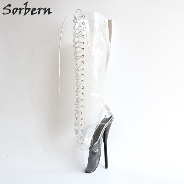 Sorbern Transparent Plastic Ballet Stiletto Boots Women Custom Wide Fit Calf Boots Unisex Shoes Booties Transsexuals Shoes Designer Brand