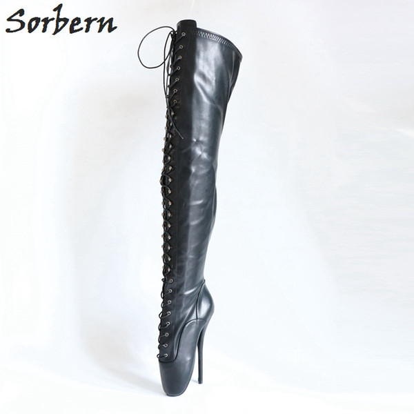 Sorbern BDSM Mid Thigh High Boots For Women Sexy Ballet Heels Boots Custom Colors Big Size Fetish Heels Fashion Boots Women