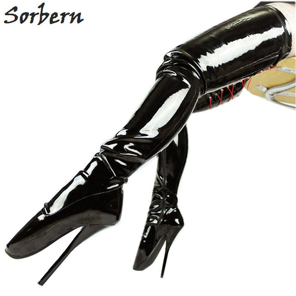 Sorbern 18CM/7'' High Heels Women Boots Crotch Thigh High Boot Pointed Toe Zipper Plus Size 36-46 Gay Dance Boots Designer Lace Up Shoes