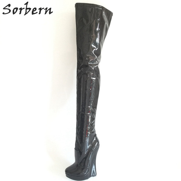 Sorbern Casual Crotch Thigh High Women Boots Side Zipper Real Image Unisex Ladies Party Shoes Wedges Boots Cross Dressing Stilettos