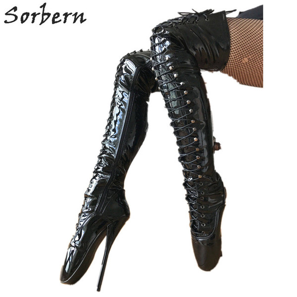 Sorbern Custom Leg Size Sexy Fetish Boots High Heels Corset Dominatrix Knee/Thigh/Crotch Boot Ladies Stilettos Black Patent Designer Brand