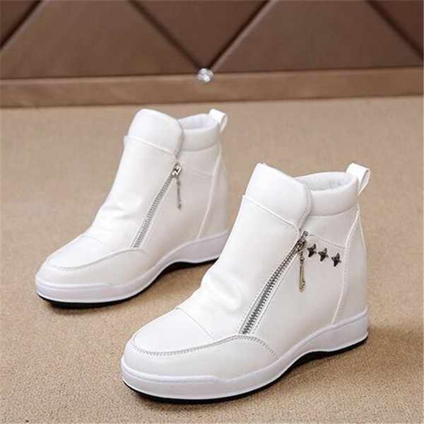 High quality ladies wedge heels white black and ankle boots platform casual boots height increase boots Side zipper X15