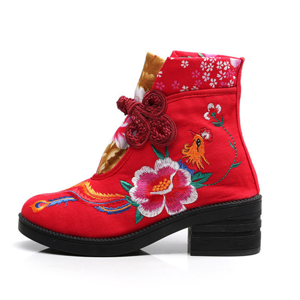 new embroidered boots fashion single boots short boots thick bottom slope with national charm X49