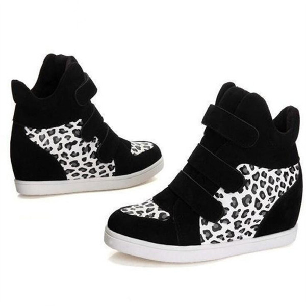 Autumn women's casual shoes leopard suede and ankle boots high heels platform wedge height increase shoes X24