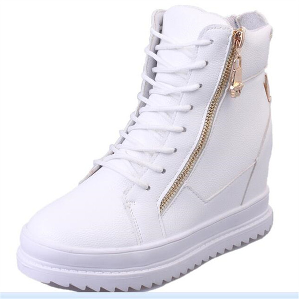 Women's high-top casual shoes ladies side zipper flat bottom ladies boots lace ankle boots casual shoes zapatos mujer X67