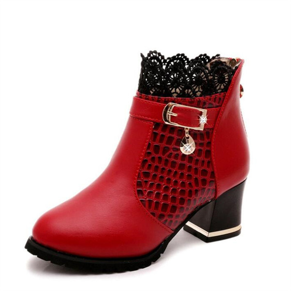 Female Metal Buckle Zip Plaid Lace Chunky Heel Ankle Boots 2019 Women's Fashion Comfortable Black Brand Autumn Shoes X46