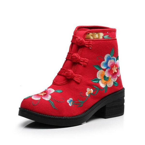 autumn and winter casual shoes flowers embroidered cotton fashion ankle boots wedge with buckle national wind boots X52