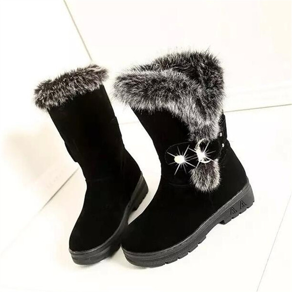 boots ladies slip soft snow boots round head ladies flat winter plush belt buckle and ankle boots X69