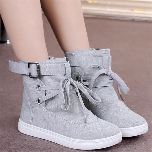 Women Thick Bottom Round Toe Boots Lace-Up Lady Ankle Martin Boots Autumn Ankle Boots Black Canvas Shoes Plus Size X09