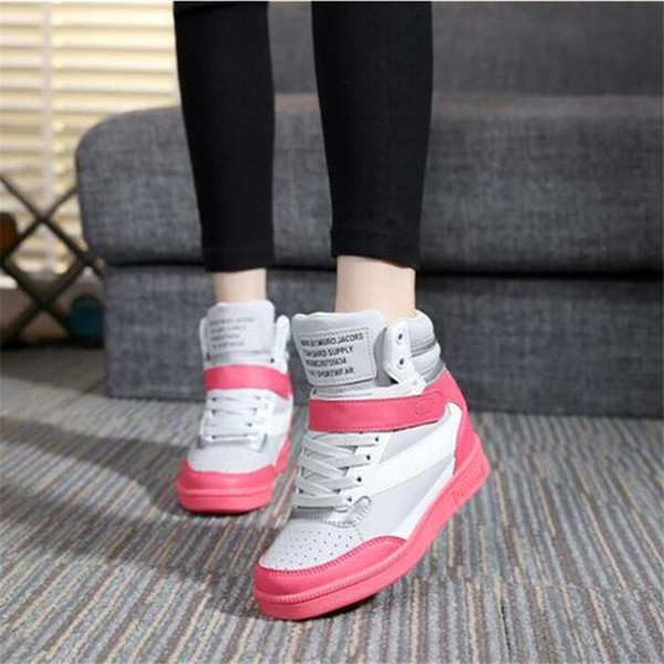 Fashion High Top Women casual shoes Platform Hidden Increasing Shoes Breathable Women pink white red Shoes x16