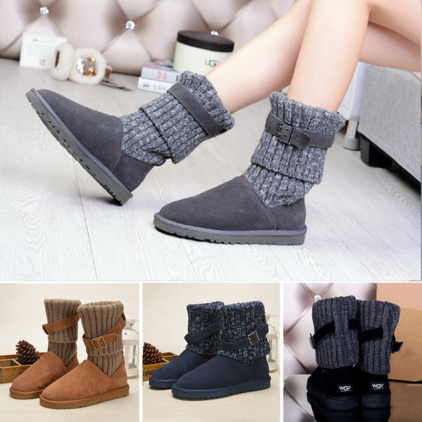 High Quality Fashion WGG 1003175 Sweater Women's Australia Classic Half Knee Boots Ankle Boots Black Grey Chestnut Tie Women girl Snow Boots