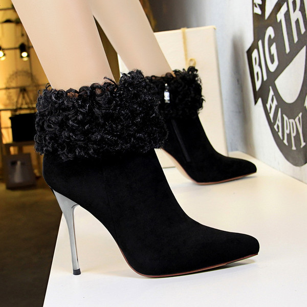 Fashion Winter Lady Short Boot Dress Shoes Women High Heels Suede Festival Party Wedding Shoes Stiletto Formal Pumps Ankle Boots GWS597