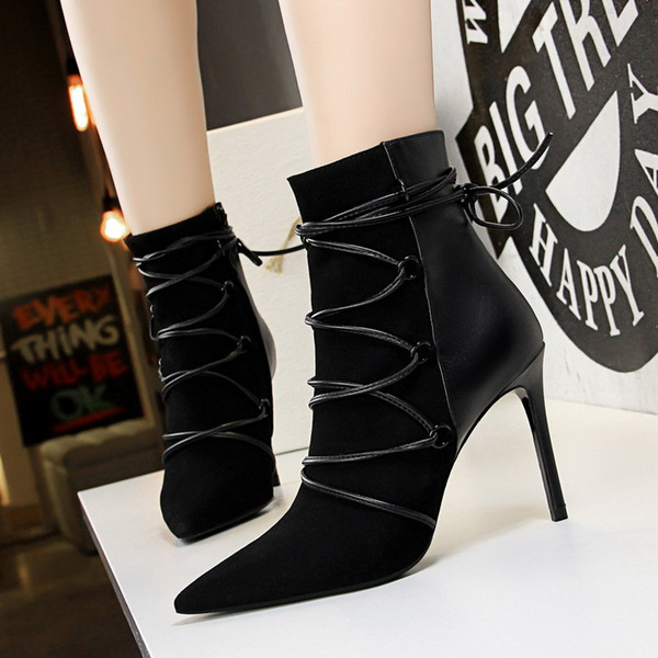 Sexy Clubwear Lady Short Boot Dress Shoes Women High Heels Suede Festival Party Wedding Shoes Slim Formal Pumps Heels Ankle Boots GWS322