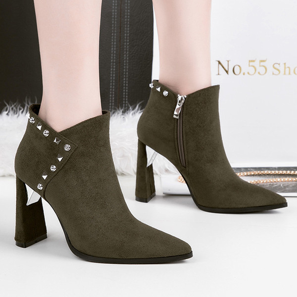 Rivets Lady Short Boot Pumps Dress Shoes High Heels Suede Festival Party Wedding Shoes Heels Formal Pumps Women Heels Ankle Boots GWS298