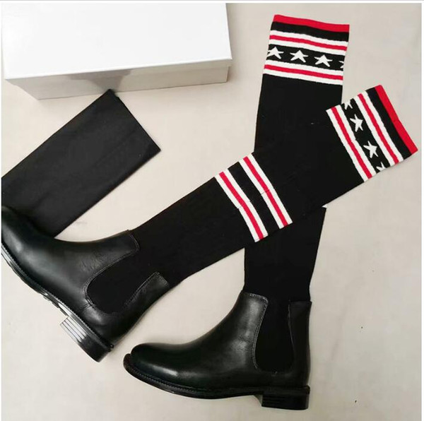 New Fashion Celebrity Style Tight High Boots Striped Over The Knee Sock Boats Women Autumn Winter Leather Booties For Young Stretchy