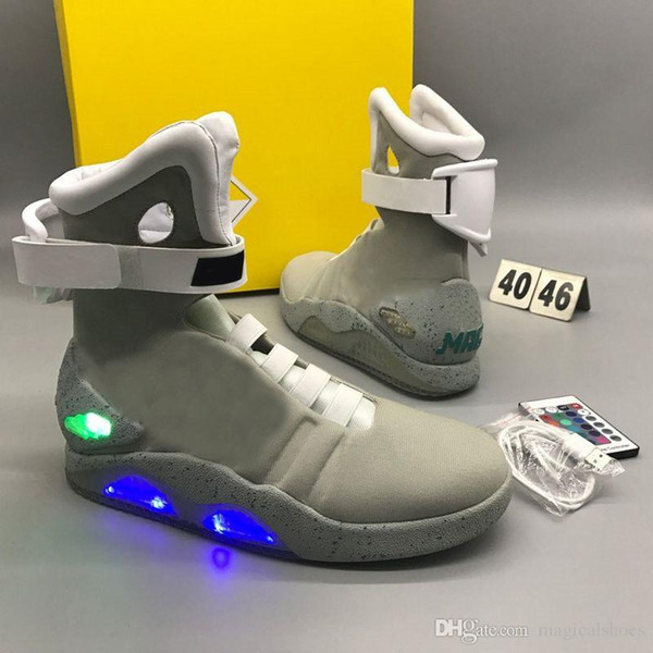 2018 Hot Air Mag Boots Back to the Future 2 Light Up Shoes Boots For Men Grey Red Black With Box And Telecontroller Marty McFly's LED Shoes