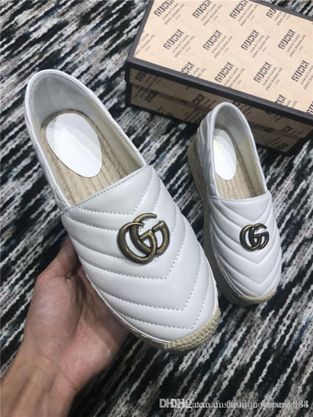 Classic Women Leather Platform shoes, Espadrille Flats with Straw Weaving Soles Casual Shoes Women Slip-on for Daily Use