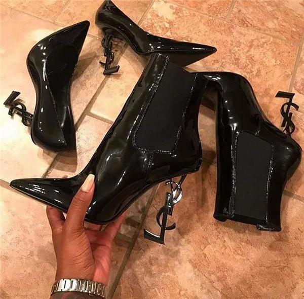 Custom made Top quality Sheepskin inside luxury designer Black Patent Leather Thrill Heel Women Ankle Boots Tribute Leather