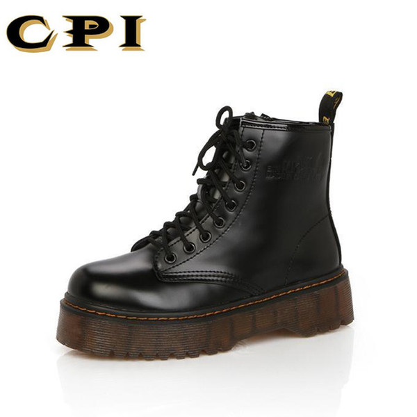 CPI Botas Women Motorcycle Ankle Boots Wedges Female Lace Up Platforms Autumn Winter Leather Oxford Shoes Woman high heels AC-24