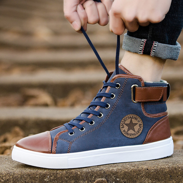 2018 New Fashion Warm Fur Winter Men Boots Man New High Top Canvas Casual Boots Men High Quality Autumn Leather Footwear