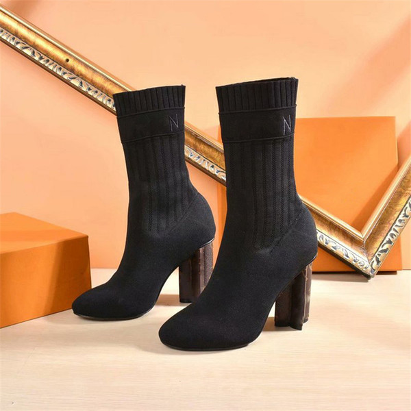 Luxury Brand Silhouette Ankle Boot Sock-Like Upper In Stretch Textile High Boots 10Cm/3.9 Inch Heel Women Booties 1A4Vic 0L11