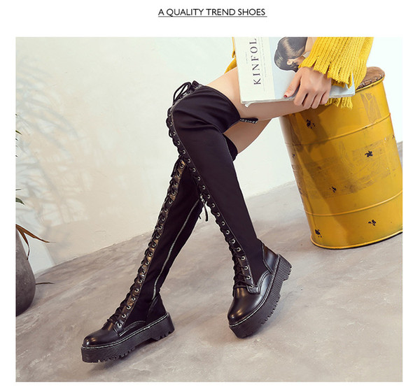 New Brand designer elastic Thigh High boots over knee chunky heel shoes for women and Ladies Martin lycra boots zywb07