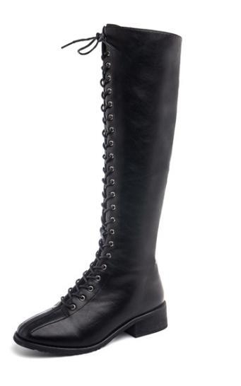 Womens knee boots women pu classic designer boots lace up ladies thigh-high boots lady middle boot chunky heels zy900