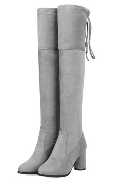 Pop 2019 Sapato Feminino Women Over The Knee Boots Shoes Woman Chunky High Heels Gladiator Autumn Warm Chaussure Booties Lace Up