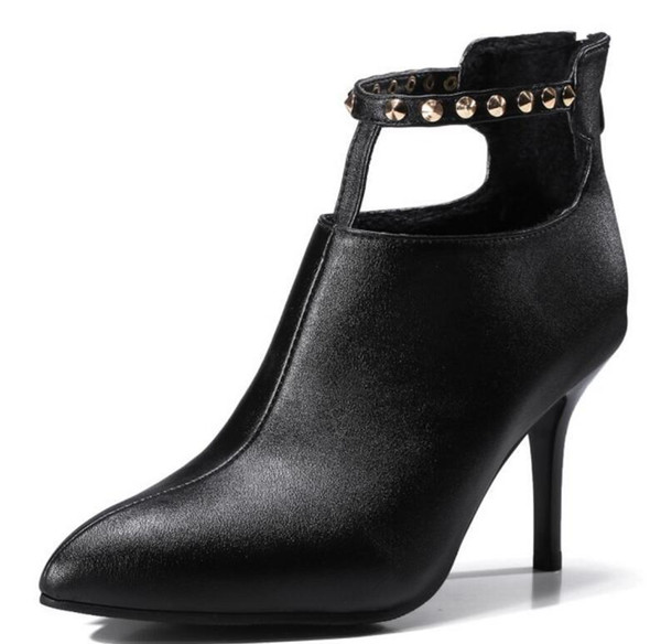 Pop 2019 Woman Ankle Boots Thin High Heels Ladies Chaussure Women Shoes Booties Pumps Gladiator Rivets Punk Rock Zapatos Mujer