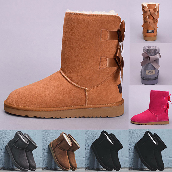 Hot Sale WGG Designer Women Winter Snow Boots Australia Half Short bow boots Ankle Knee Bowknot girl lady Boot Wholesale free ship